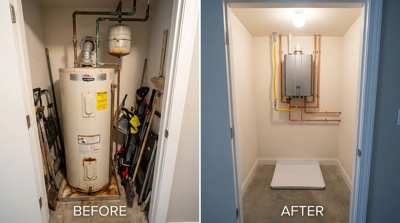 Tank water heater versus wall-mounted tankless unit comparison for Omaha, NE homeowners