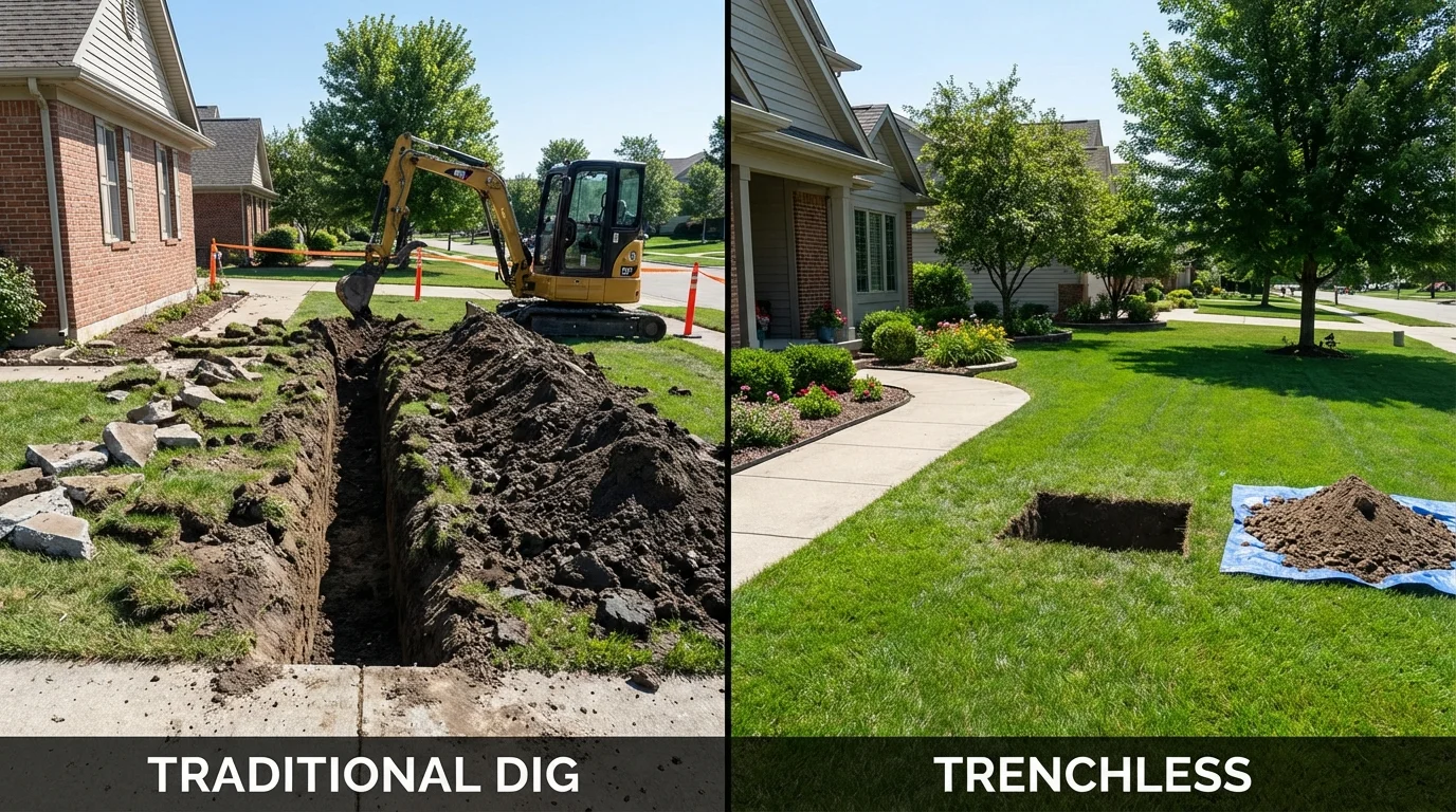 Trenchless sewer repair with minimal yard damage versus traditional excavation in Omaha, NE